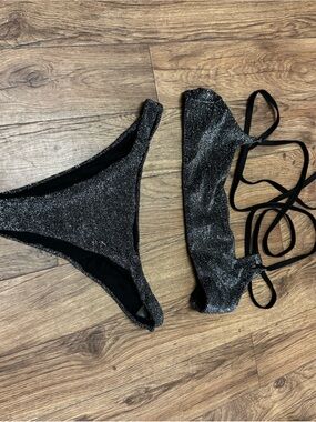 SHEIN Black Shimmer Two-Piece Bikini Set
